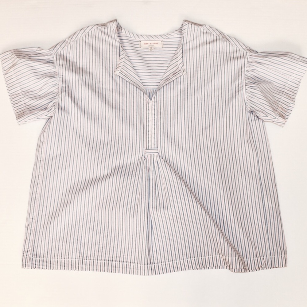 Max Studio red/blue stripe boxy top